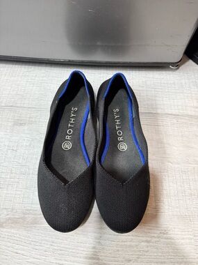 Rothy's Black Flats with Blue Trim
